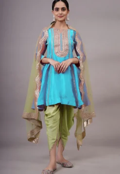 Embroidered Uppada Silk Punjabi Suit in Sky Blue