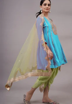 Embroidered Uppada Silk Punjabi Suit in Sky Blue