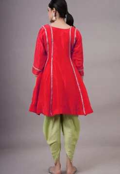 Embroidered Uppada Silk Punjabi Suit in Red