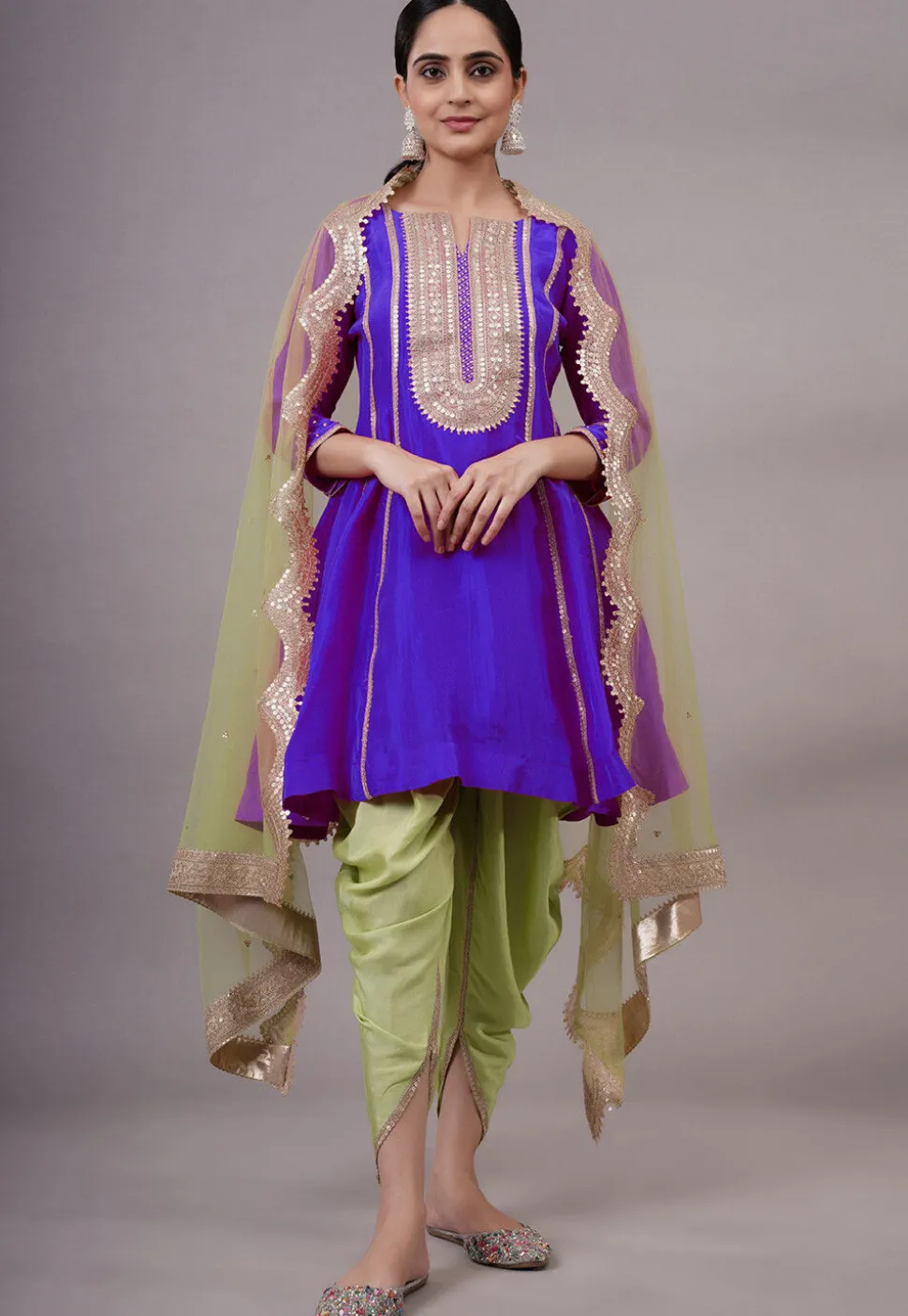 Embroidered Uppada Silk Punjabi Suit in Blue
