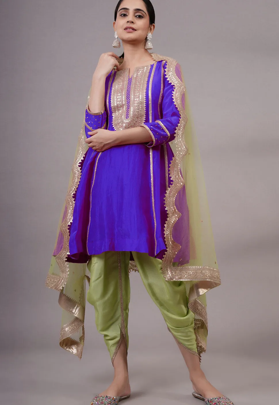 Embroidered Uppada Silk Punjabi Suit in Blue