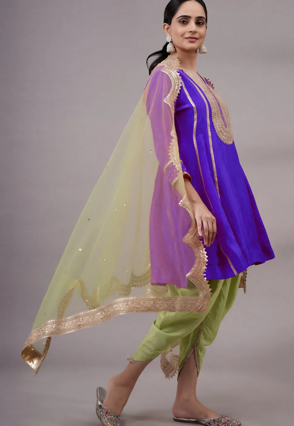 Embroidered Uppada Silk Punjabi Suit in Blue
