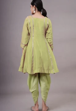 Embroidered Uppada Silk Punjabi Suit in Olive Green