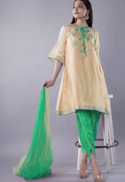 Embroidered Uppada Silk Punjabi Suit in Beige