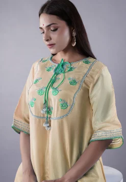 Embroidered Uppada Silk Punjabi Suit in Beige