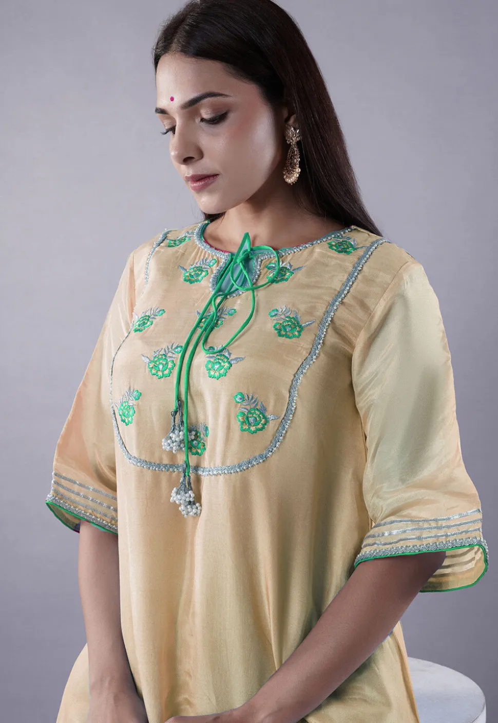 Embroidered Uppada Silk Punjabi Suit in Beige