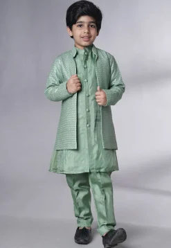 Embroidered Uppada Silk Sherwani Set in Dusty Green