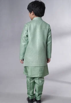 Embroidered Uppada Silk Sherwani Set in Dusty Green