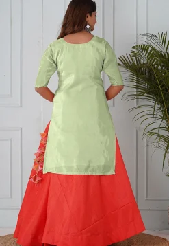 Embroidered Uppada Silk Straight Kurta Set in Pastel Green