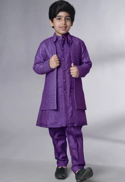 Embroidered Uppada Silk Sherwani in Purple