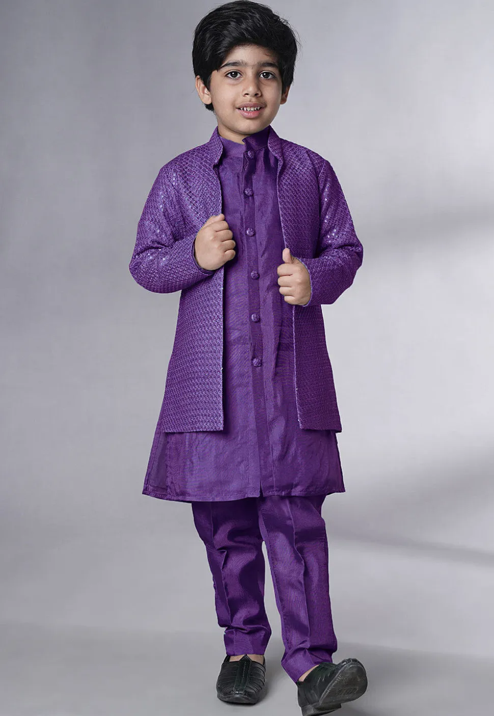 Embroidered Uppada Silk Sherwani in Purple