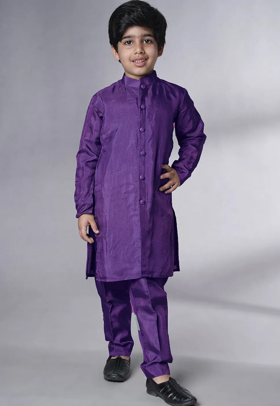 Embroidered Uppada Silk Sherwani in Purple