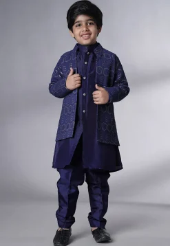 Embroidered Uppada Silk Sherwani in Navy Blue