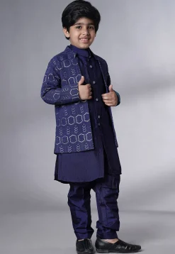 Embroidered Uppada Silk Sherwani in Navy Blue