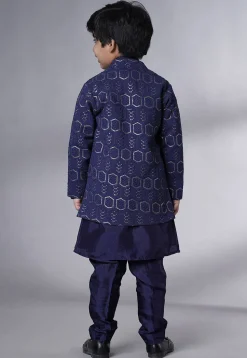 Embroidered Uppada Silk Sherwani in Navy Blue