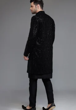 Embroidered Uppada Silk Sherwani in Black