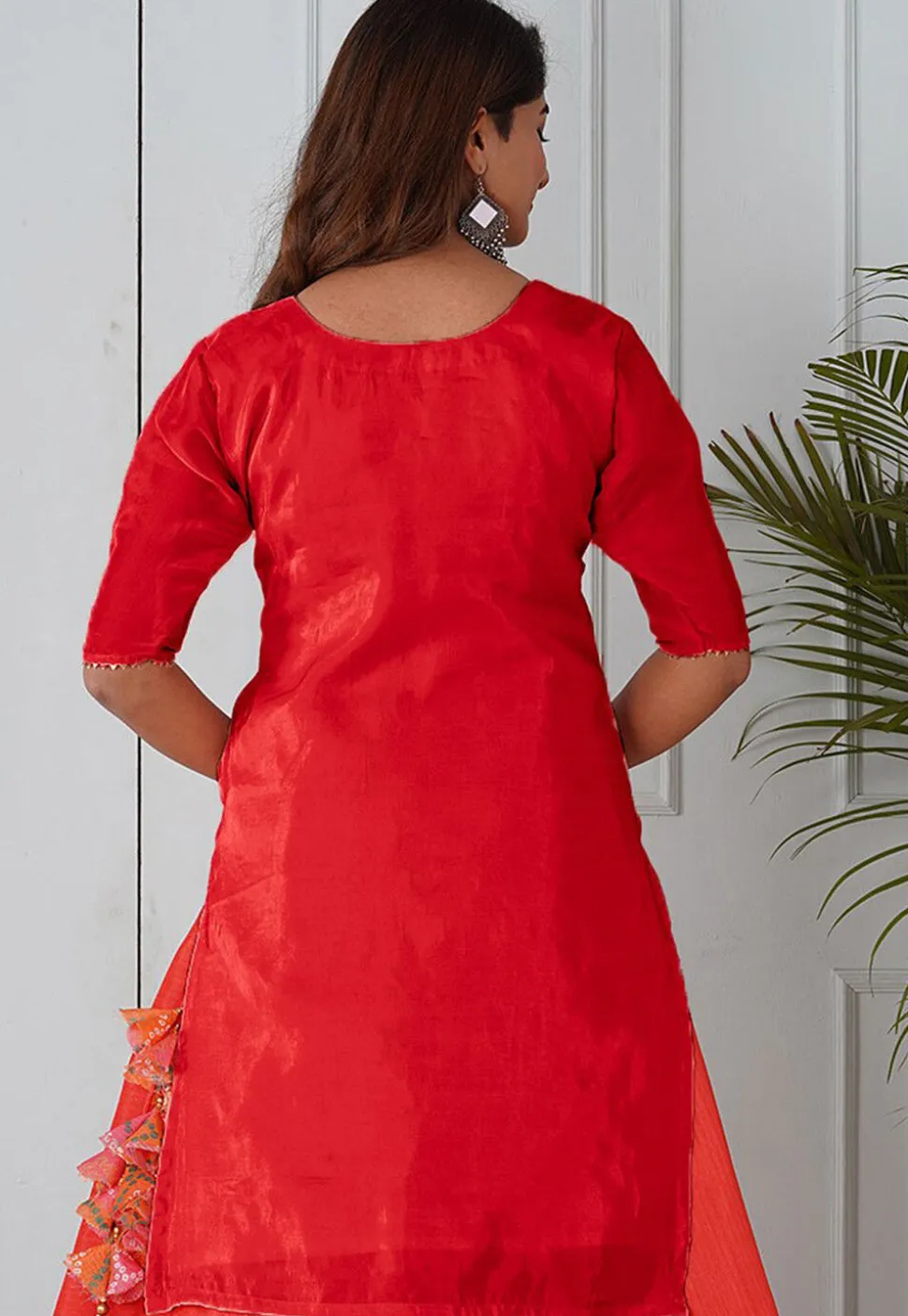 Embroidered Uppada Silk Straight Kurta in Red