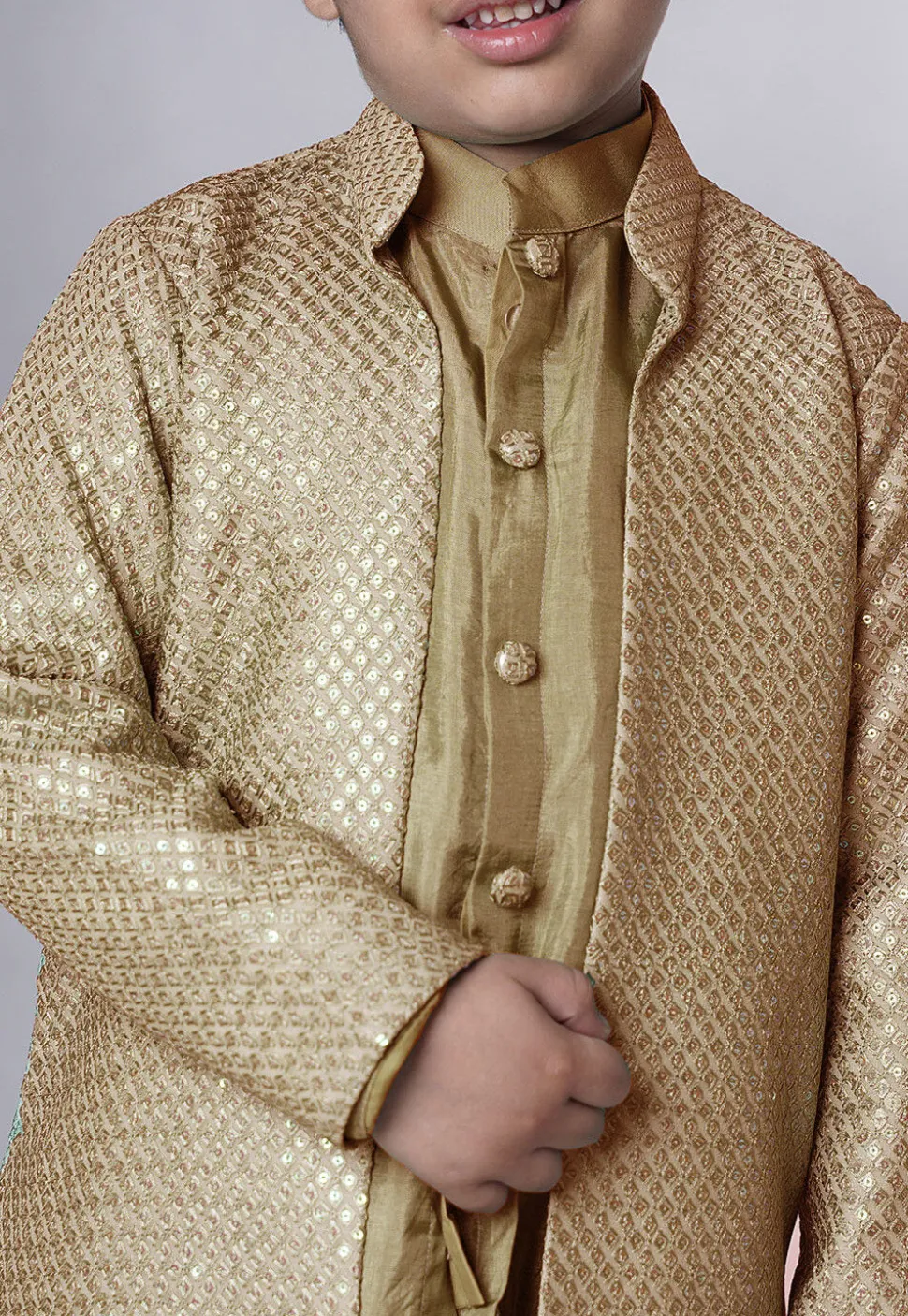 Embroidered Uppada Silk Sherwani in Beige