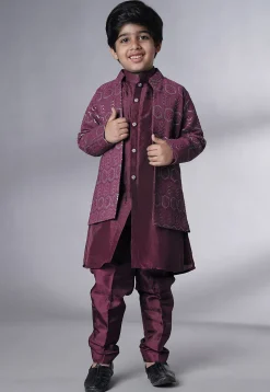 Embroidered Uppada Silk Sherwani in Wine