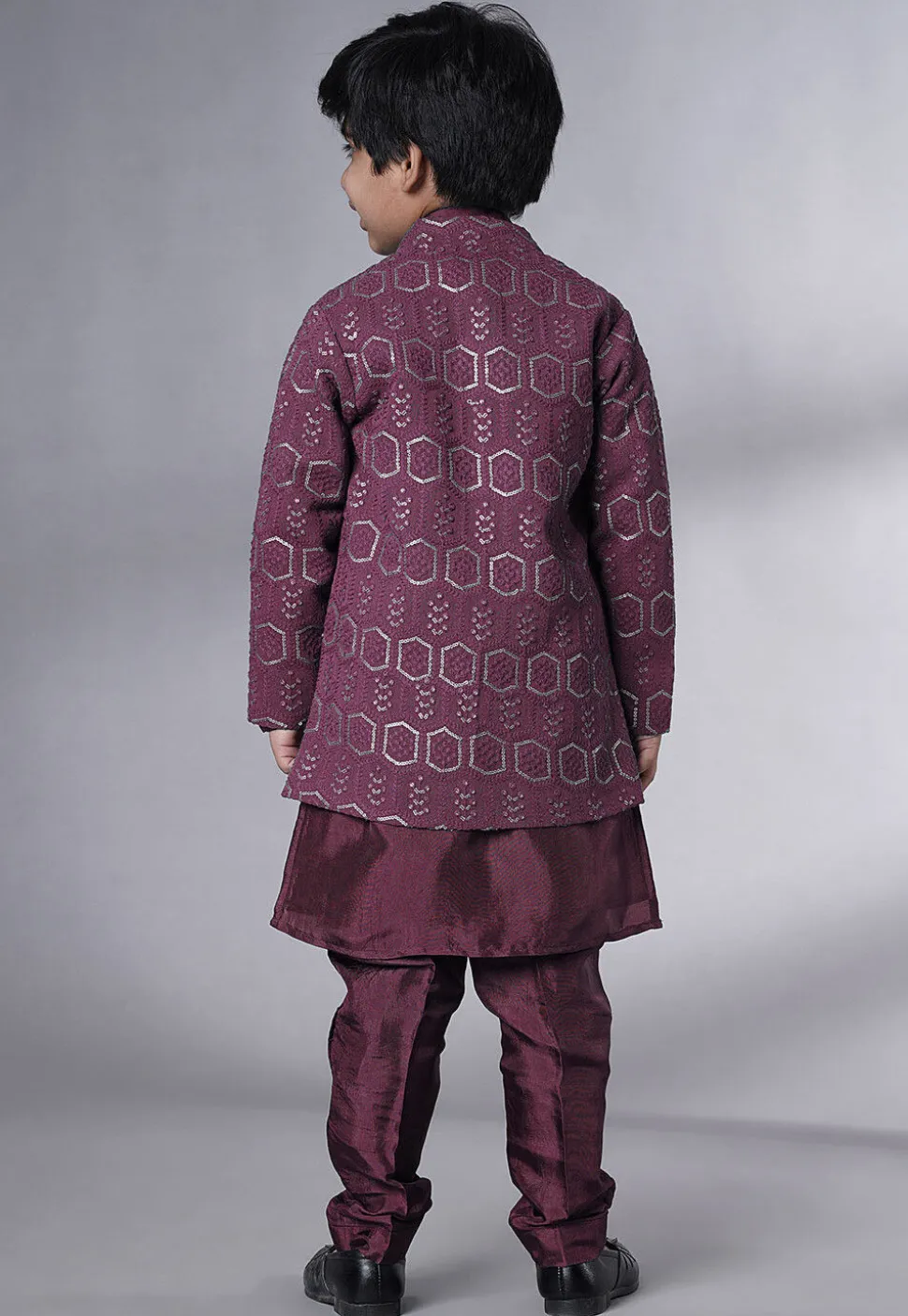 Embroidered Uppada Silk Sherwani in Wine