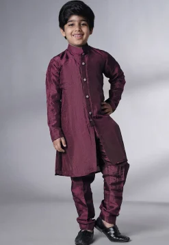 Embroidered Uppada Silk Sherwani in Wine