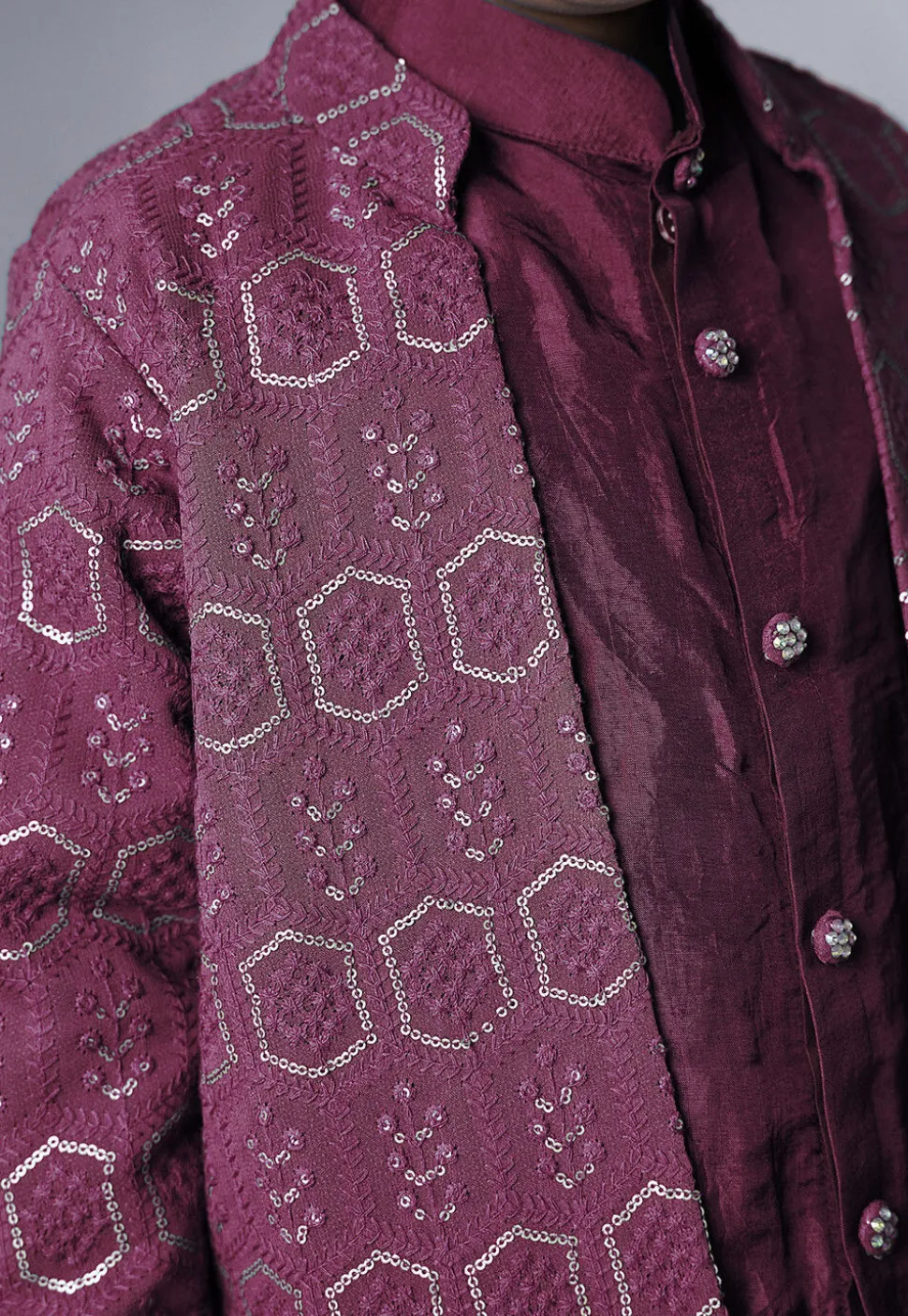 Embroidered Uppada Silk Sherwani in Wine