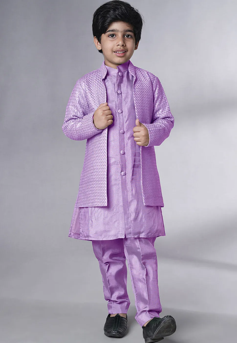 Embroidered Uppada Silk Sherwani in Light Purple