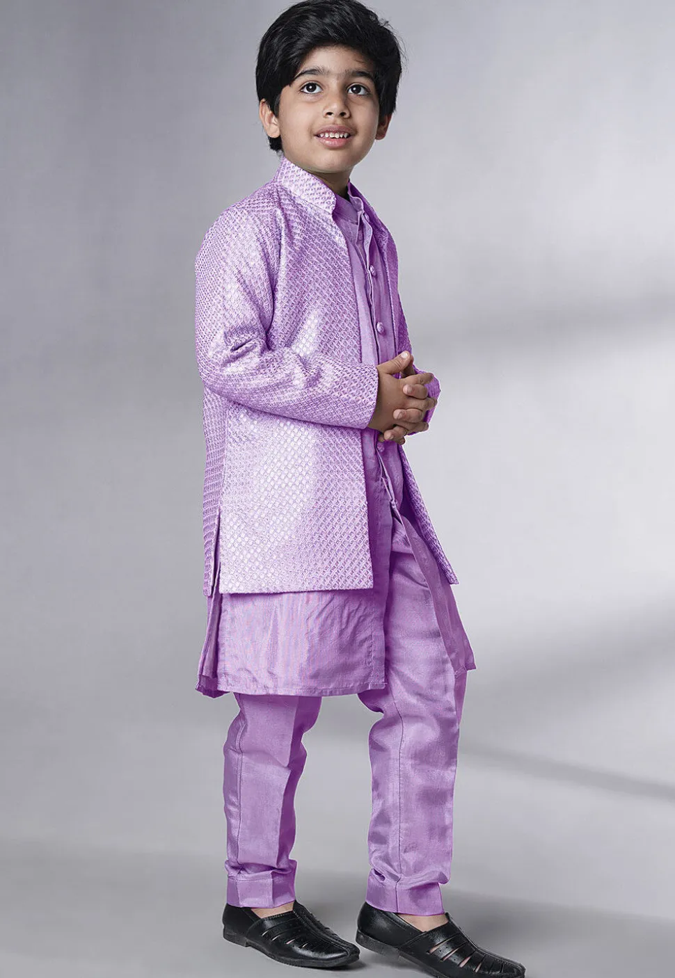 Embroidered Uppada Silk Sherwani in Light Purple
