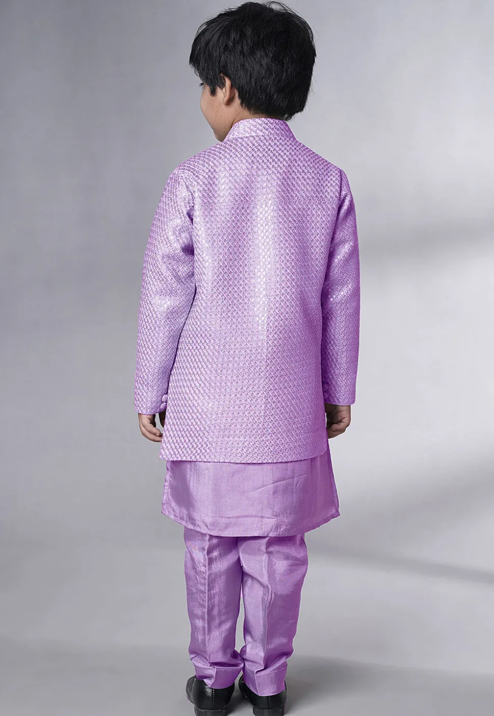 Embroidered Uppada Silk Sherwani in Light Purple