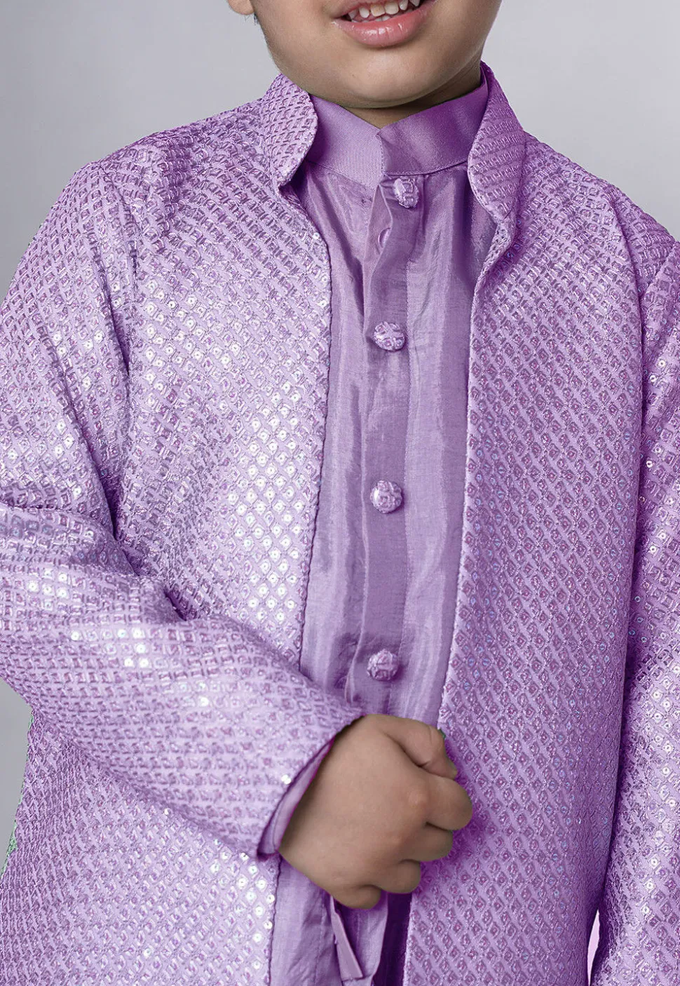Embroidered Uppada Silk Sherwani in Light Purple