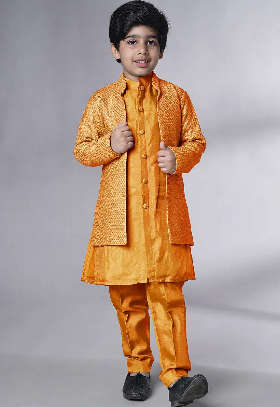 Embroidered Uppada Silk Sherwani in Mustard
