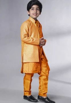 Embroidered Uppada Silk Sherwani in Mustard
