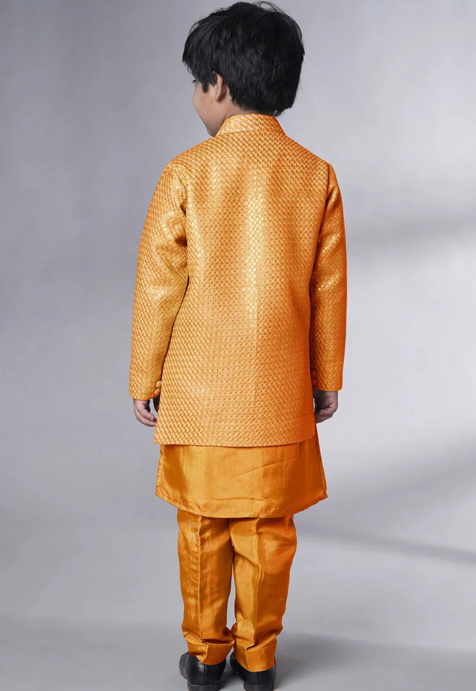 Embroidered Uppada Silk Sherwani in Mustard