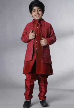 Embroidered Uppada Silk Sherwani in Maroon