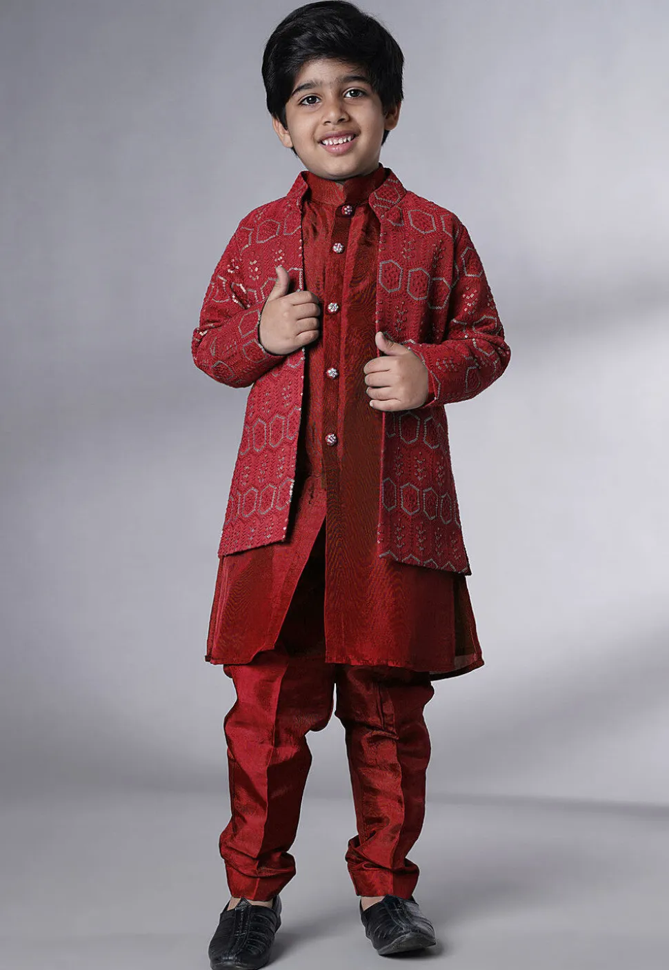 Embroidered Uppada Silk Sherwani in Maroon