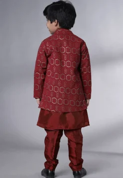 Embroidered Uppada Silk Sherwani in Maroon