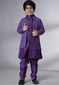 Embroidered Uppada Silk Sherwani in Purple
