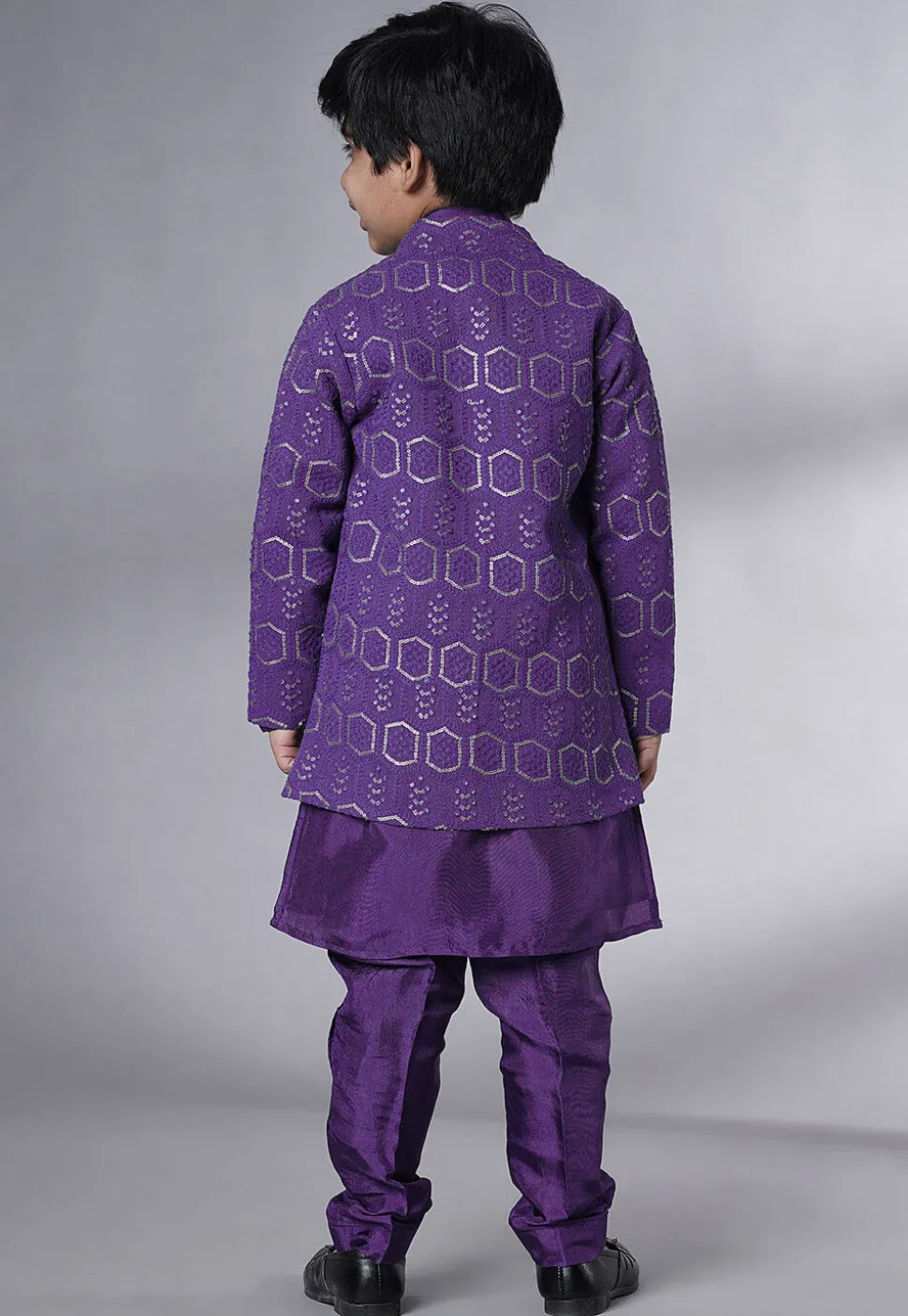 Embroidered Uppada Silk Sherwani in Purple