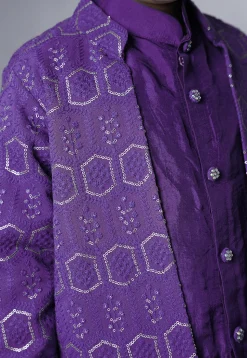 Embroidered Uppada Silk Sherwani in Purple