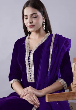 Embroidered Velvet Anarkali Suit in Dark Purple