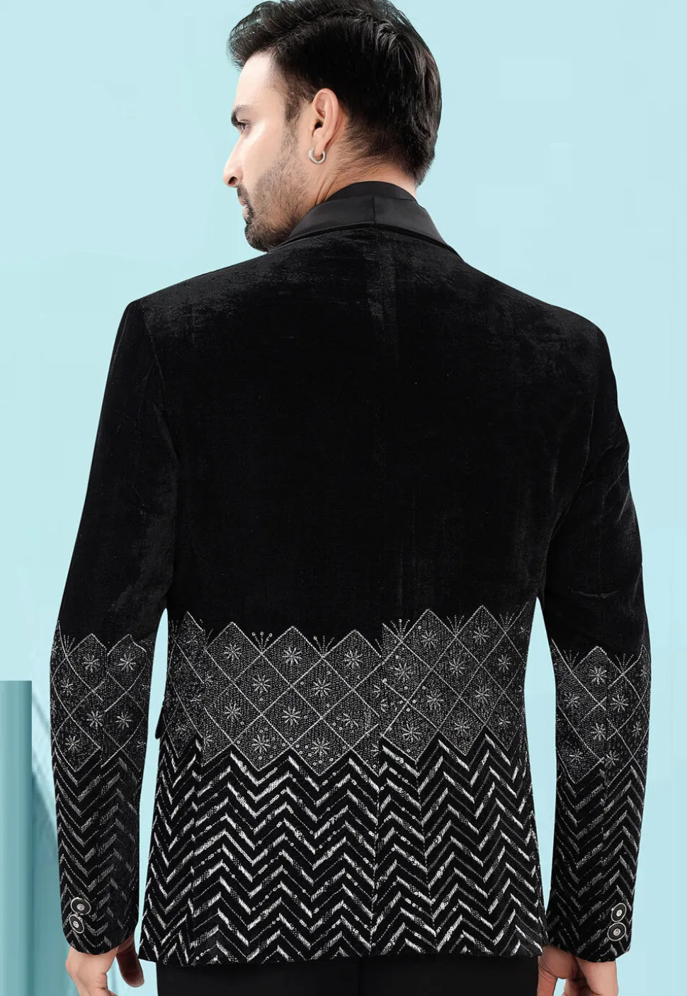 Embroidered Velvet Blazer in Black