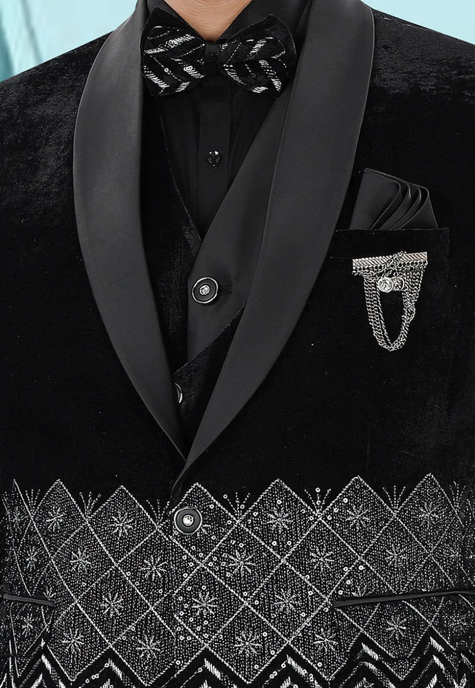 Embroidered Velvet Blazer in Black
