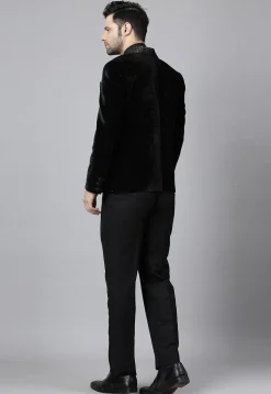 Embroidered Velvet Blazer Set in Black