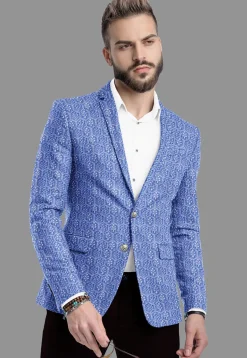 Embroidered Velvet Blazer in Sky Blue