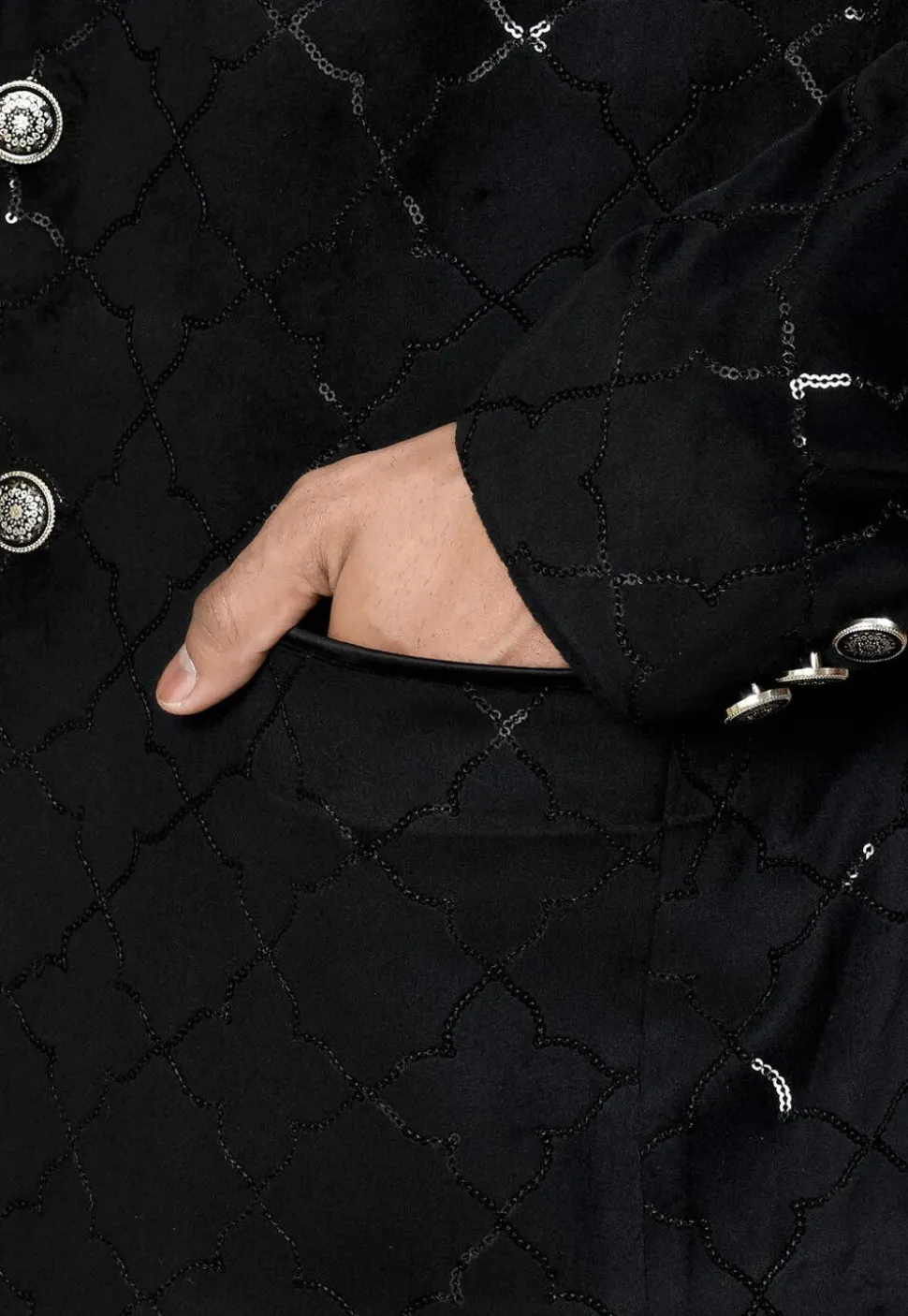 Embroidered Velvet Blazer in Black