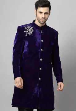 Embroidered Velvet Coat in Dark Purple