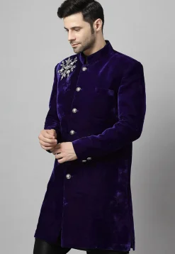 Embroidered Velvet Coat in Dark Purple