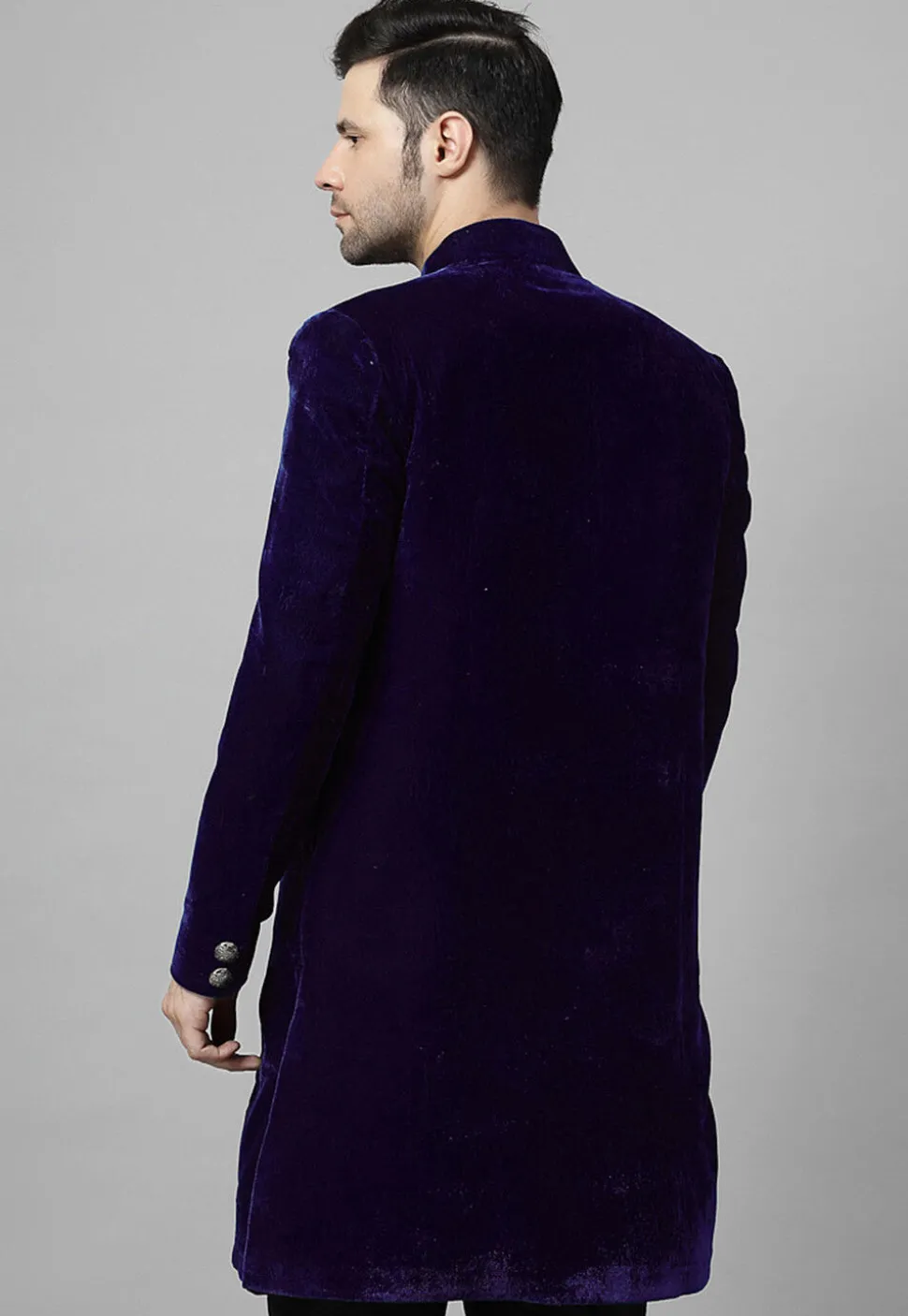 Embroidered Velvet Coat in Dark Purple