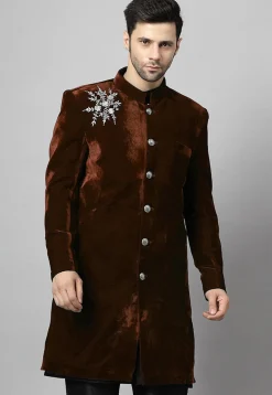 Embroidered Velvet Coat in Brown
