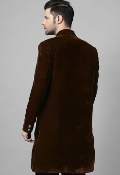 Embroidered Velvet Coat in Brown